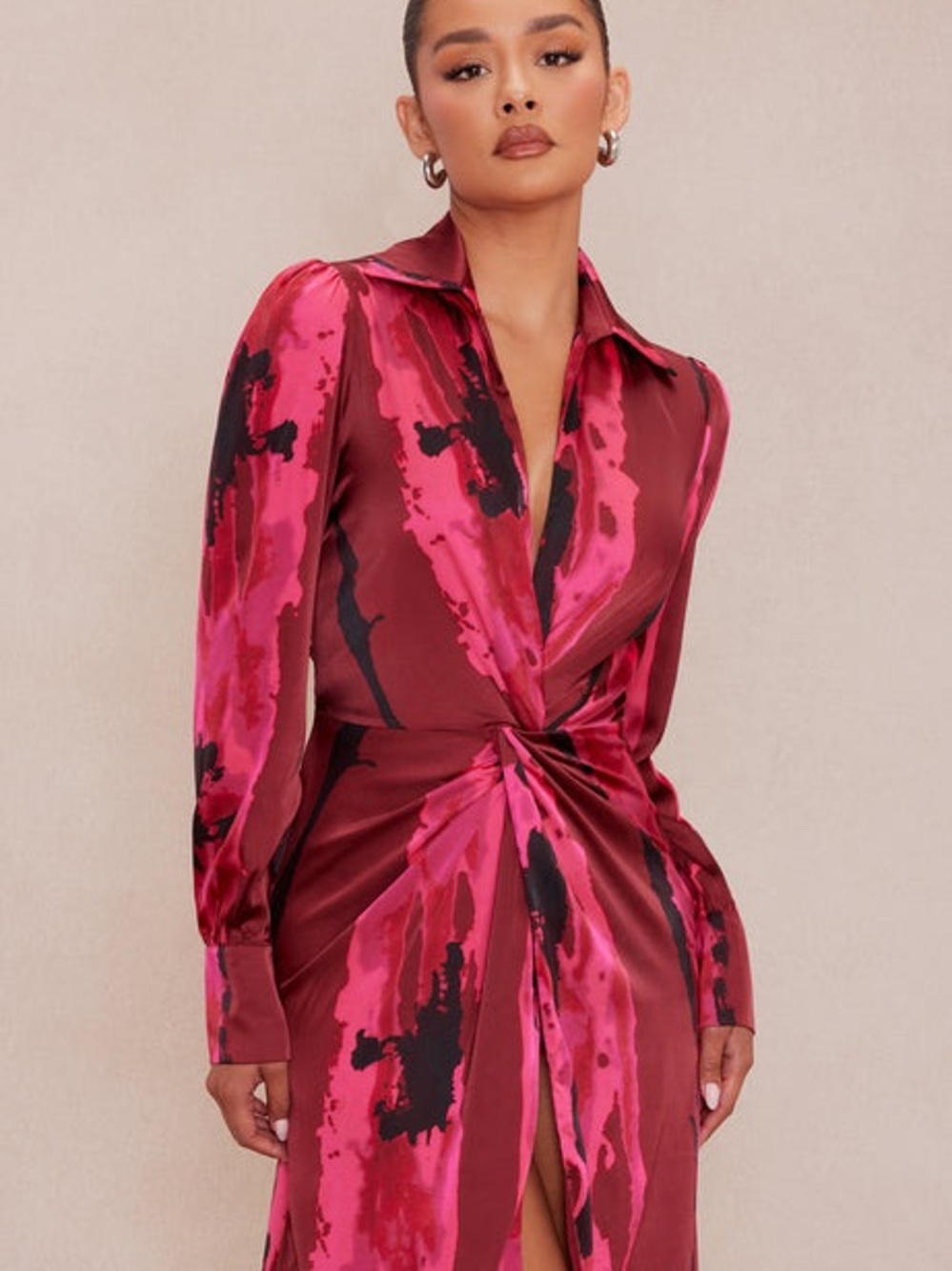 Gabriella Long Sleeve Maxi Dress-Fuchsia, Magenta and Burgundy - Picture 3 of 11